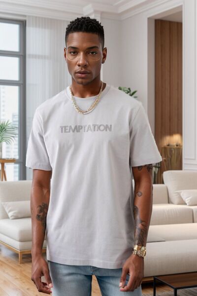 Balenbi Ανδρικό μπλουζάκι με κανονική εφαρμογή σε ανοιχτό γκρι Temptation