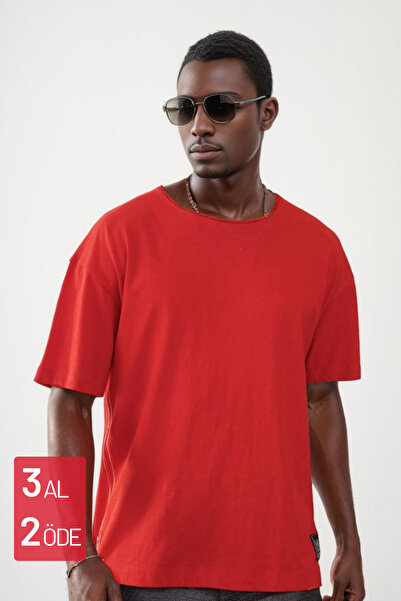 Balenbi Unisex Red Oversize T-Shirt - Κοκαλιάρικο γιακά, Κεντημένη φούστα
