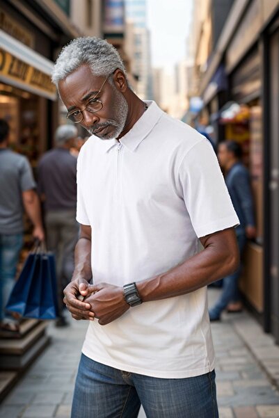 Balenbi Ανδρικό μπλουζάκι με φερμουάρ με λευκό γιακά πόλο - κανονική εφαρμογή