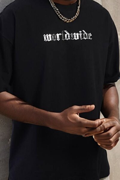 Balenbi Μαύρο μπλουζάκι Oversize - Crew Neck, Injection Printed, Unisex