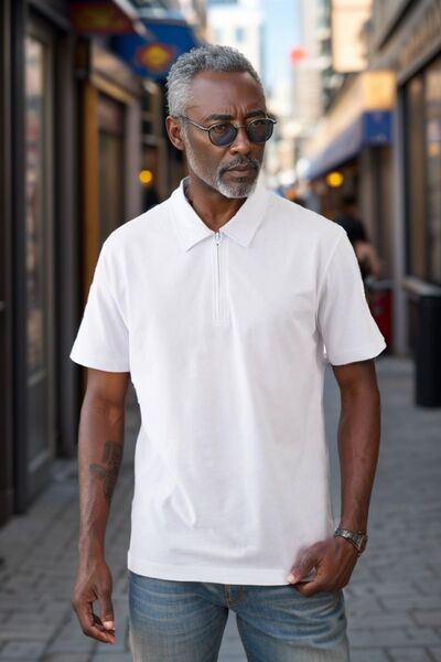 Balenbi Ανδρικό μπλουζάκι με φερμουάρ με λευκό γιακά πόλο - κανονική εφαρμογή