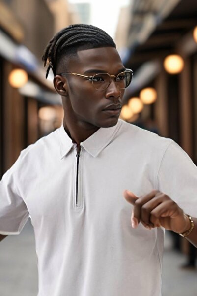 Balenbi Ανδρικό μπλουζάκι με γκρι γιακά Polo με φερμουάρ - Regular Fit