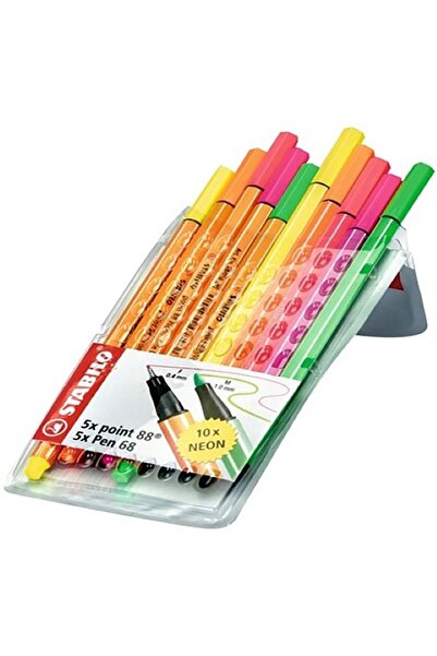 Stabilo point 88+Pen 68 - İnce Keçe Uçlu Kalem ve Keçe Uçlu Boya Kalemi - 10'lu Paket