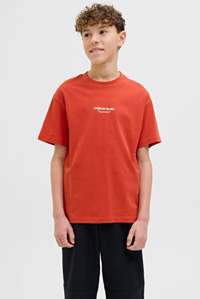 Jack & Jones Тениска с къс ръкав JORVESTERBRO SS CREW в оранжево за момче