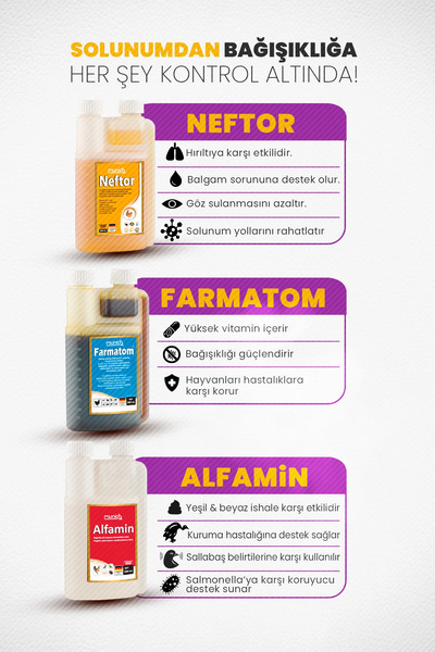 MALATYAYEM Munichvet Farmatom Vitamin-neftor Hırıltı-alfamin 3*500ml