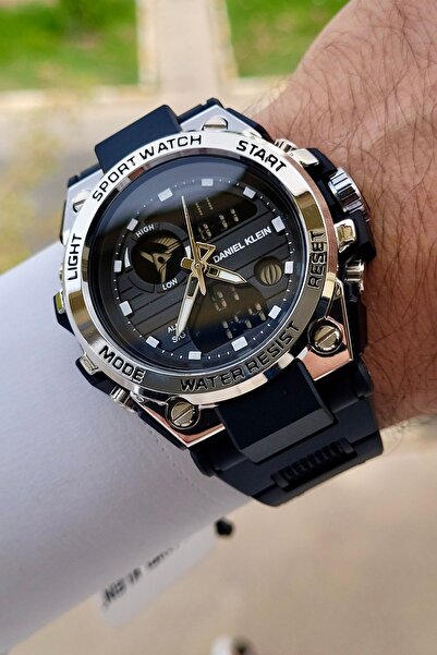 Daniel Klein Gümüş Siyah Renk Analog Dijital Hediye Paketli Erkek Kol Saati