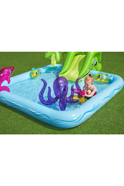 BESTWAY مسبح أطفال هوائي كبير بزحليقة ورشاش ماء – تصميم بحري ممتع للأطفال بالصيف 53052