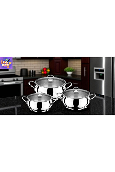 Akdeniz 6 Parça Cam Kapaklı Mini Derin Tombik Çelik Tencere Seti