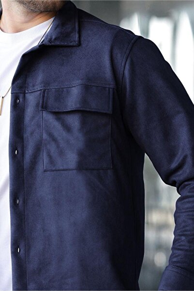 Madmext Lacivert Cep Detaylı Gömlek Ceket 6748