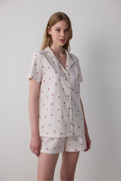 Penti Ellie Cotton Shirt Shorts Off White Pajama Set