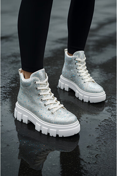 İmerShoes Щоденні білі черевики - білі, з шнурівкою, овальним носком, легким високим каблуком, товстою підошвою з протектором 441