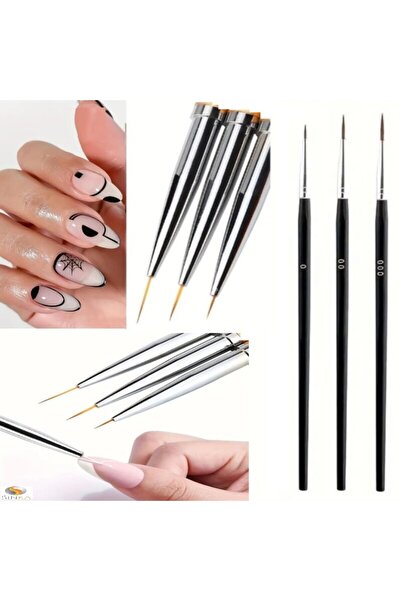 SİNKA Akrilik Boyama Sanat Çizim İnce Tırnak Fırçası 3'lü Set