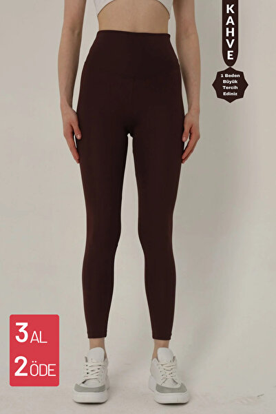 Mogi Butik 3022 Μοντέλο ψηλόμεσο καφέ γυναικείο κολάν - αδυνατιστικό σχέδιο