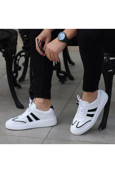 SailLakers - White Leather Lace-Up Men's Casual Shoes 101-9082-4406