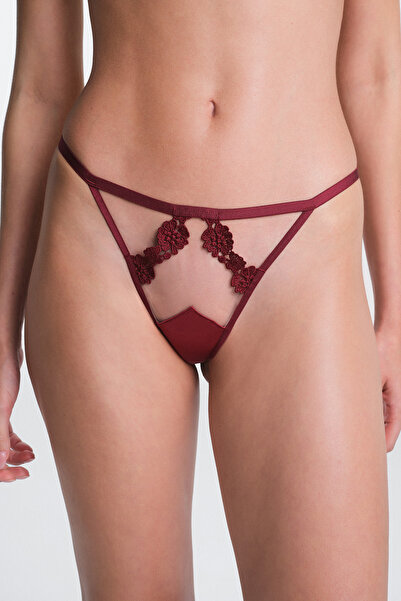 Penti Burgundy Olea Lacy Normal Waist String Panties