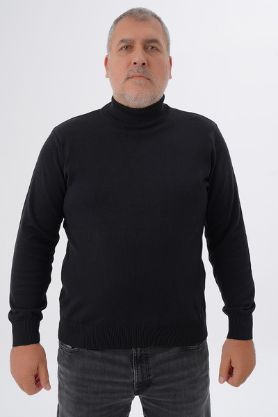 Trist Star Men's Black Large Size Half Turtleneck 100% Cotton Sweater TRIST-2002