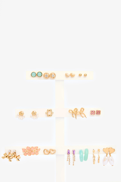 Penti Mix Heart Altın Rengi Küpe Seti