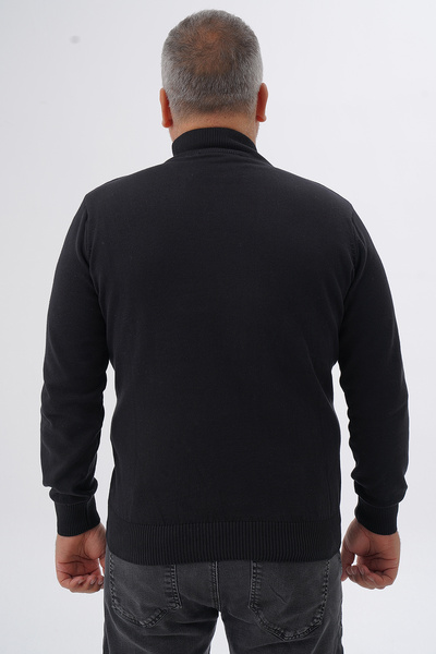 Trist Star Men's Black Large Size Half Turtleneck 100% Cotton Sweater TRIST-2002