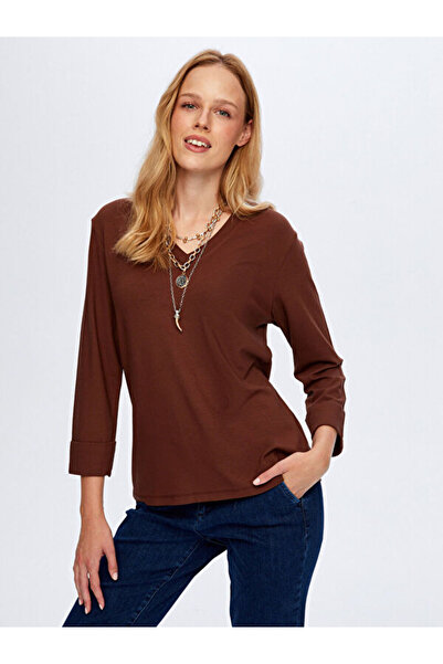 Faik Sönmez Μπλουζάκι με λαιμόκοψη σε σχήμα V με τριών τέταρτων μανίκια W26TSH002