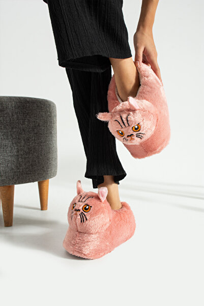 Moda Devrin Παντόφλες Powder Animal Silent Sole Λούτρινα παπούτσια για το σπίτι με χαριτωμένη φιγούρα γάτας