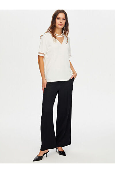 Faik Sönmez Transparan Detaylı Kısa Kollu Triko Bluz W26TRB008