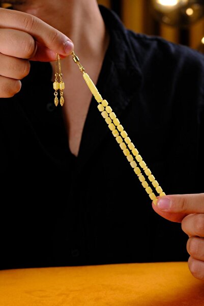 dergah tesbih Bilek Boy Damla Kehribar Gümüş Gold Tasarım Tesbih (Amber), (مسبحة قطرة كهريبار)
