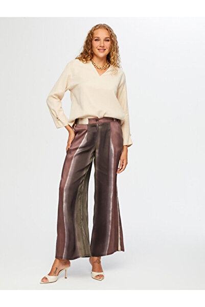 Faik Sönmez Soyut Desen Wıde Leg Fıt Viskonlu Pantolon W26PNT001