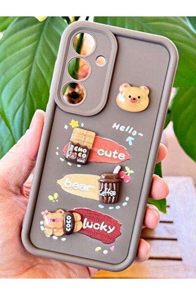 Fibaks Case for Samsung Galaxy A36 Teddy Bear Coffee Design Patterned Camera Protection Soft Silicone Cover