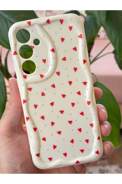 Fibaks Samsung Galaxy A56 Compatible Case Wave Edge Red Heart Pattern Silicone Cover with Camera Protection