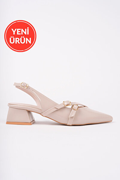 MARSHETTA Model Leiria Cataramă Detaliată Piele Lacuită Bej Spate Deschis Vâr...