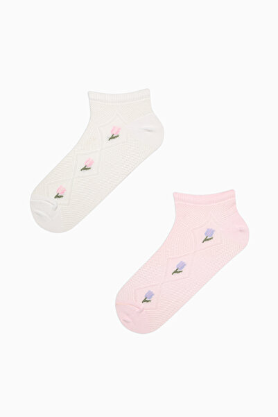 Penti Diamond Flower Pembe Beyaz 2li Patik Çorap