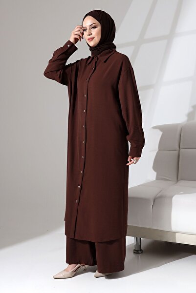 Berel Moda Πουκάμισο με γιακά μπροστά και μανσέτες με κουμπώματα-Καφέ