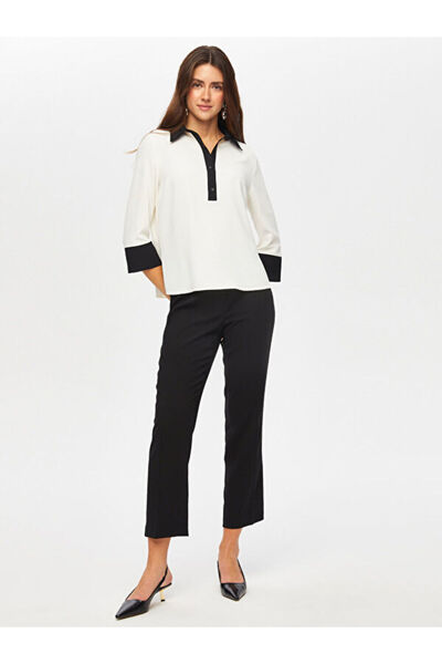 Faik Sönmez Renk Bloklu 3/4 Kol Yarım Patlı Bluz 003