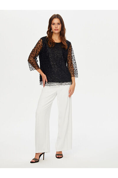 Faik Sönmez Beadwork Embroidery Boat Neck Evening Dress Blouse W26Blz001