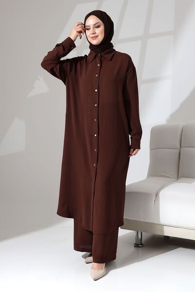 Berel Moda Πουκάμισο με γιακά μπροστά και μανσέτες με κουμπώματα-Καφέ