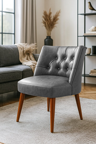 Azra Mobilya Modern Kapitoneli Deri Berjer Sandalye – Ahşap Ayaklı, Demonte Gönderim, Renk Seçenekli