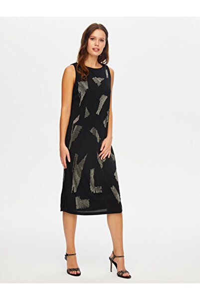 Faik Sönmez Önü Taş Baskı Detaylı Kolsuz Örme Abiye Elbise W26ABY011