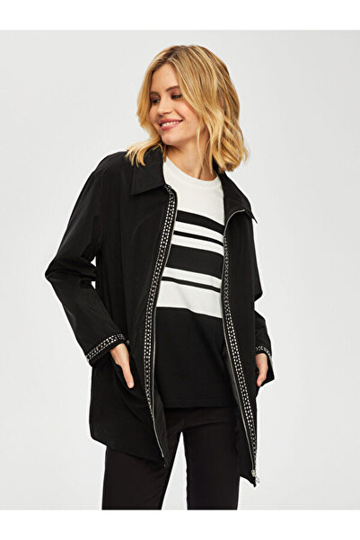 Faik Sönmez Trok Şerit Detaylı Kadife Görünümlü Trençkot 001