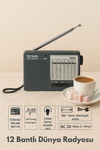 L'eDoren TECSUN R-9012 Taşınabilir Analog Radyo Kısa Dalga FM Stereo Alıcı FM/MW/SW 12 Bantlı Dünya Radyosu