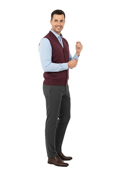 Oppland Men's V-Neck Buttoned Pocket Classic Model Comfortable Cut Full Pattern Woolen Woven Vest