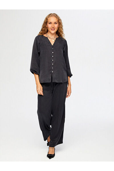 Faik Sönmez Kaçık Yaka Düğme Detaylı Tenselli Bluz W26BLZ005