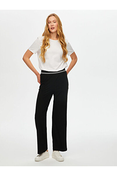 Faik Sönmez Relax Çizgili Ribana Detaylı Wide Leg Örme Pantolon 69767