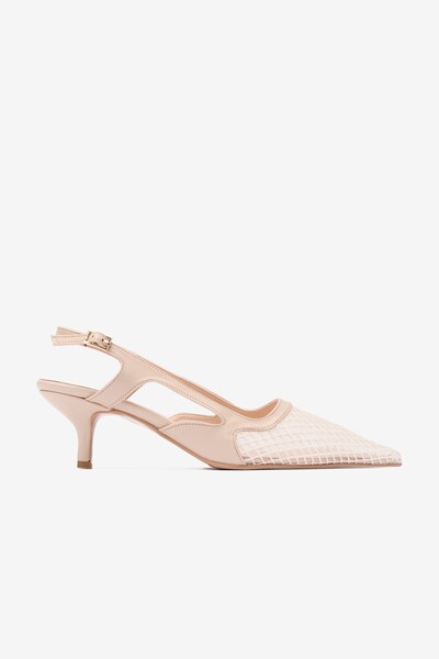 Seniorah Cream Skin Mesh Detailed Pointed Toe Women's Heeled Shoes