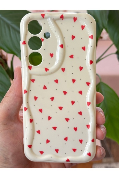 Fibaks Samsung Galaxy A16 Compatible Case Wave Edge Red Heart Pattern Silicone Cover with Camera Protection