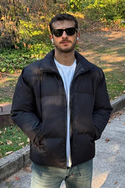 Jaglion Palton puf negru pentru bărbați, rezistent la apă și vânt, sezon nou