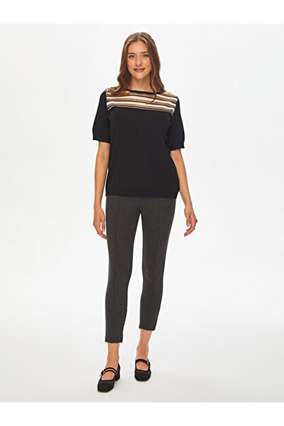 Faik Sönmez Transparan Detaylı Kısa Kollu Triko Bluz 69640