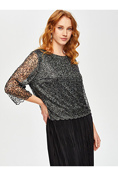 Faik Sönmez Payet Ve Boncuk Detaylı Eteği Piliseli Uzun Abiye Elbise 69113