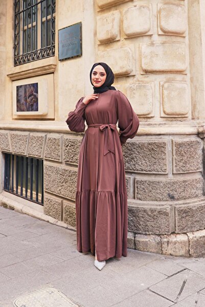 Berel Moda Φούστα Balan με βολάν με λεπτομέρεια Crepe Sena Ferace Dark Mink