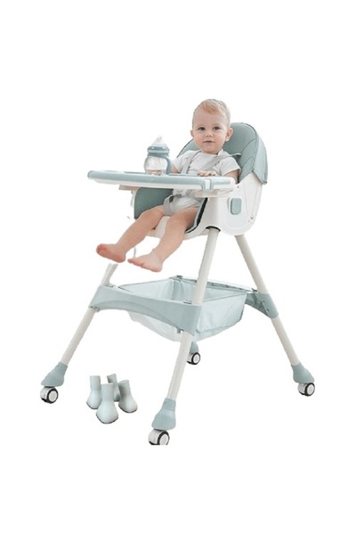 Smart Vibe KinderVibe™ 4-in-1 foldable high chair with tray, 5-point harness, and storage basket, Green