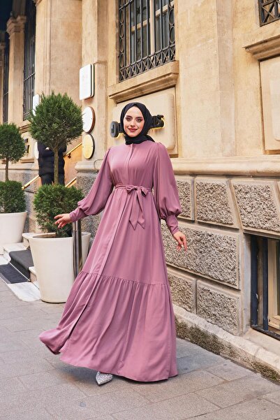 BEREL Φούστα με μπαλόνι με βολάν με λεπτομέρεια Crepe Sena Ferace Dusty Rose